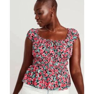 Old Navy Pink Floral Smocked Peplum Top